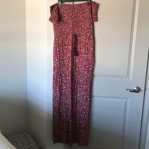 Strapless, over the shoulder, floral jumpsuit